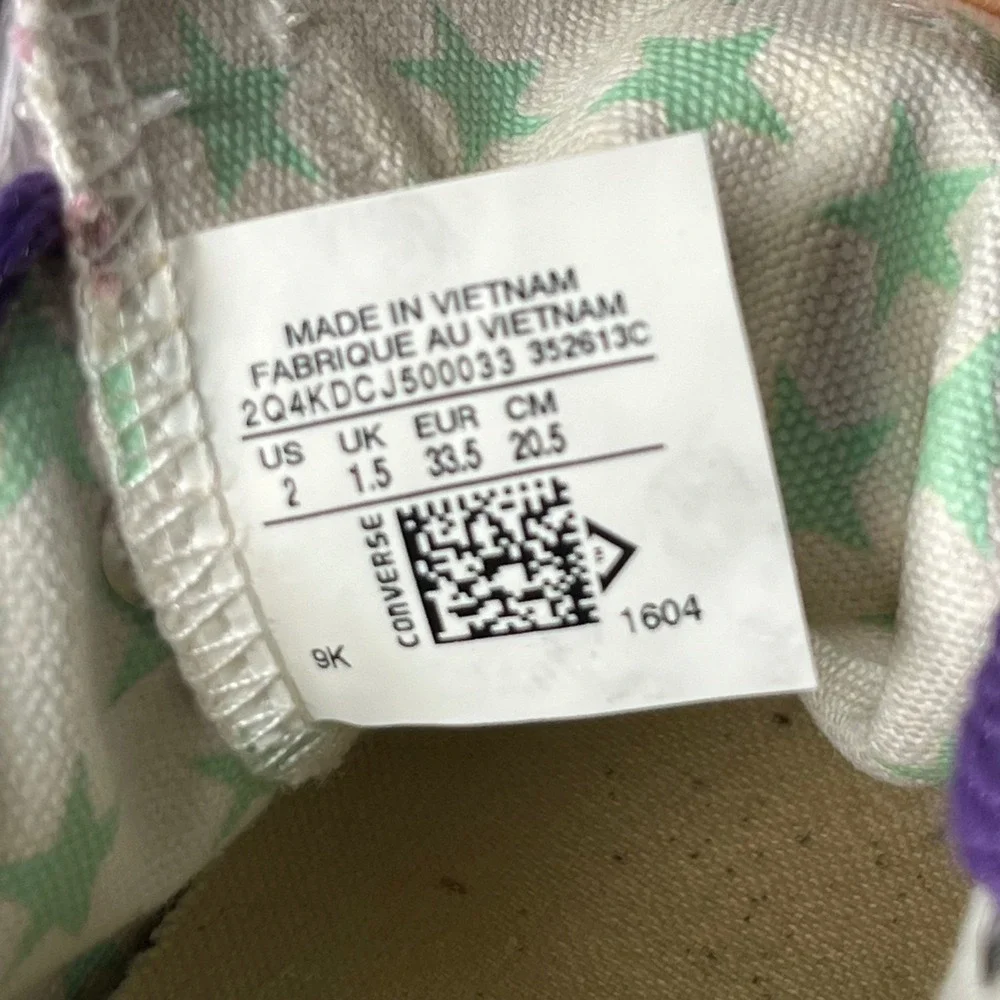 Converse All Star Sneakers Kids Size 2 Pink‎ Purple Low Top Chuck Taylor READ